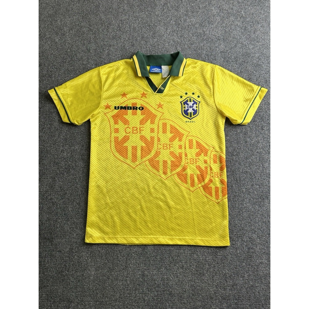 1994-96 Mens Brazil CBF Umbro Home Soccer Jersey Yellow Green, Size S